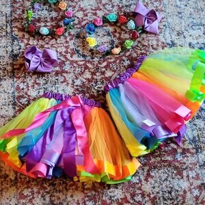 LAST ONE!  1 Fairy rainbow tulle skirt, hair bow + flower headband